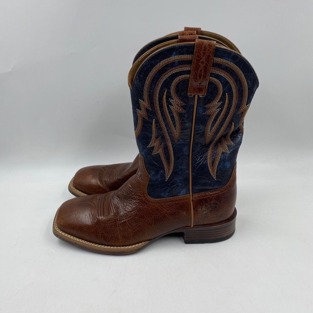 Ariat mens 9.5EE plan gingersnap brown leather black uppers square soft toe boot